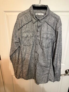 BKE Men's Long Sleeve Snap Button-Up Shirt in Heather Gray Size 2XL